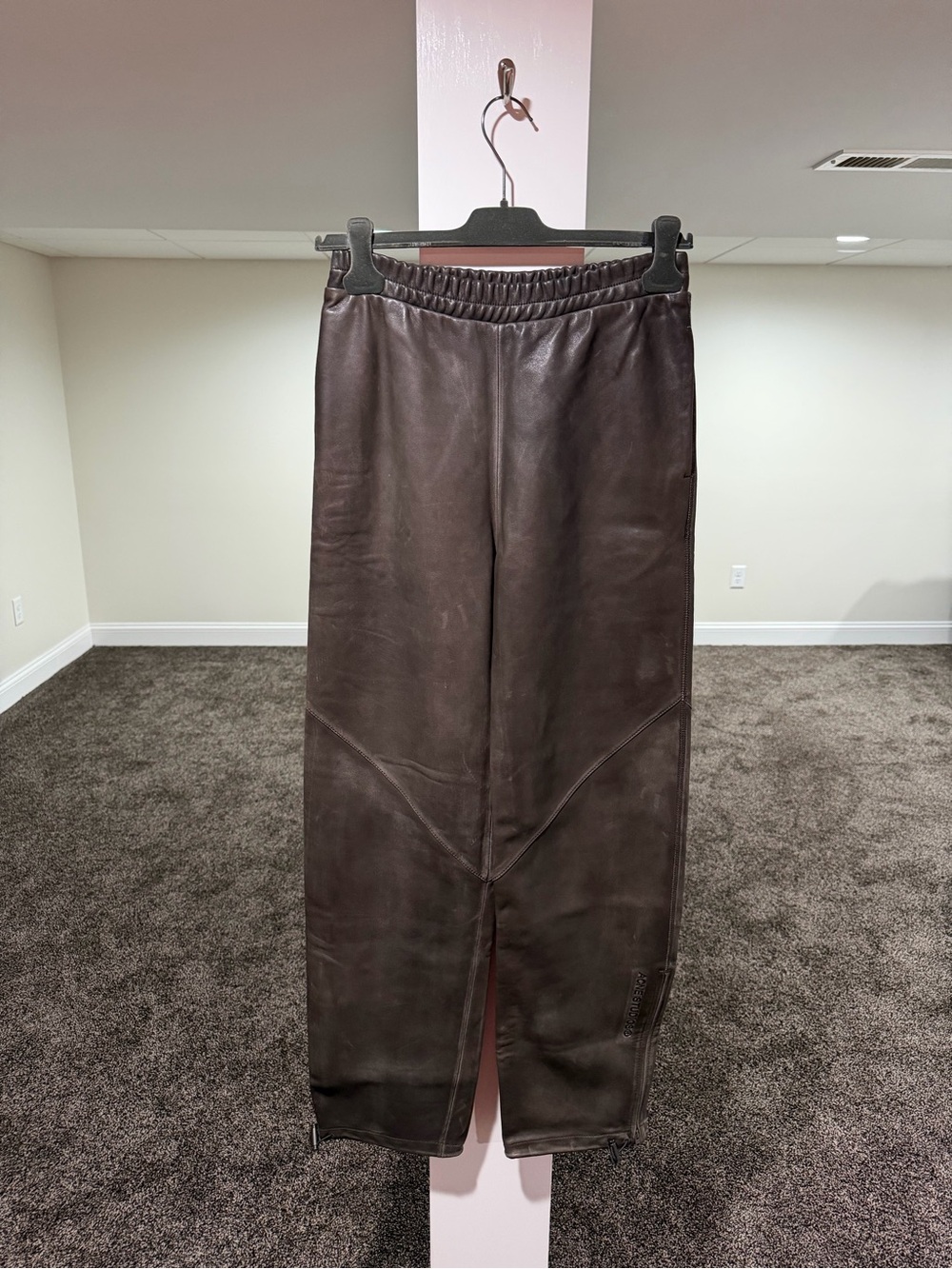 Acne Studios Leather Dark Brown Straight Leg Pants